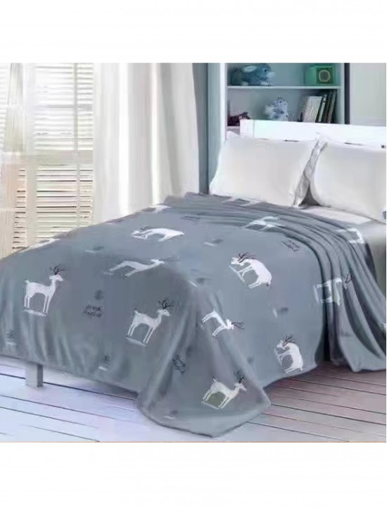 Deer Print Embroidered Microfiber Soft Printed Flannel Blanket (with gift packaging) 